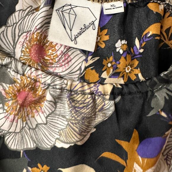 Janet Chung Crop Tank Floral Strappy Top Blouse XL black - Picture 9 of 10